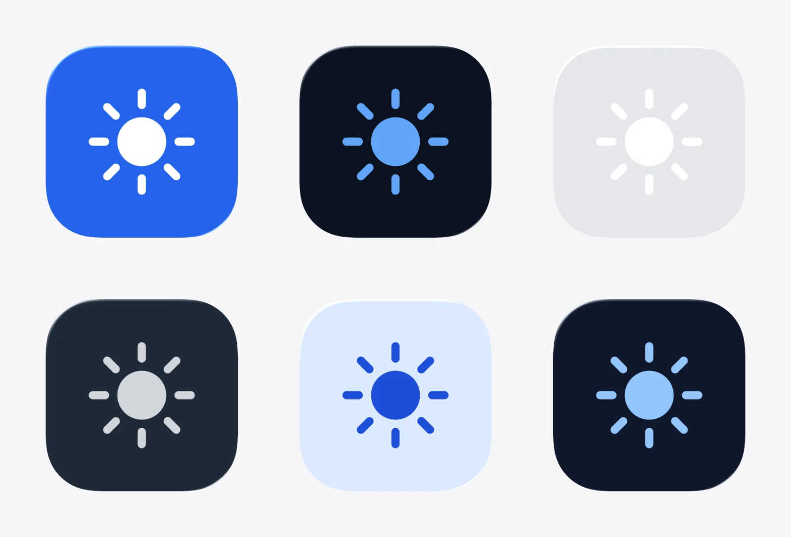 Six-up: same icon in every appearance mode.