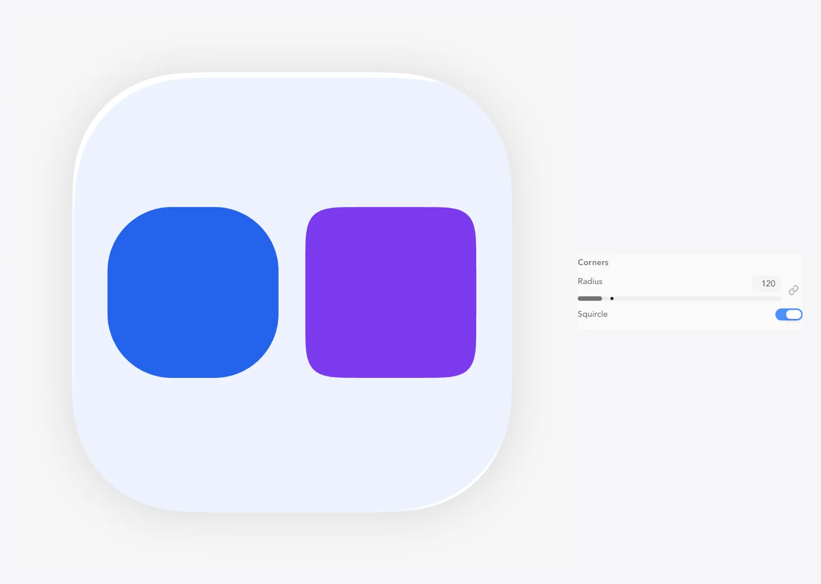 Comparison: plain radius vs squircle at the same size.